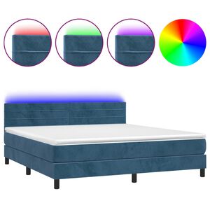 vidaXL Sommier &agrave; lattes de lit avec matelas LED Bleu fonc&eacute; 180x200 cm