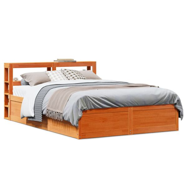 vidaXL Cadre de lit et t&ecirc;te de lit cire marron 120x200 cm bois de pin