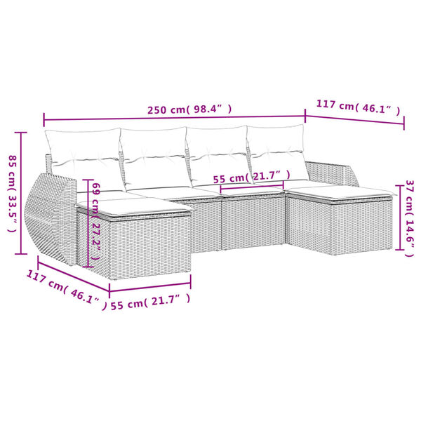 vidaXL Salon de jardin avec coussins 6 pcs marron r&eacute;sine tress&eacute;e