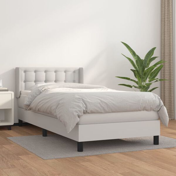 vidaXL Sommier &agrave; lattes de lit avec matelas Blanc 100x200cm Similicuir