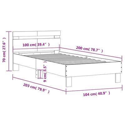 vidaXL Cadre de lit sans matelas avec tête de lit chêne fumé 100x200cm