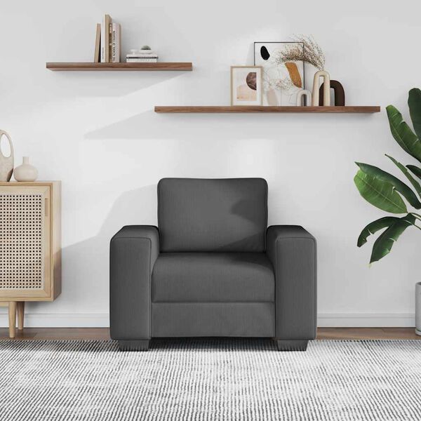 vidaXL Fauteuil gris fonc&eacute; 100x77x82 cm tissu velours c&ocirc;tel&eacute;