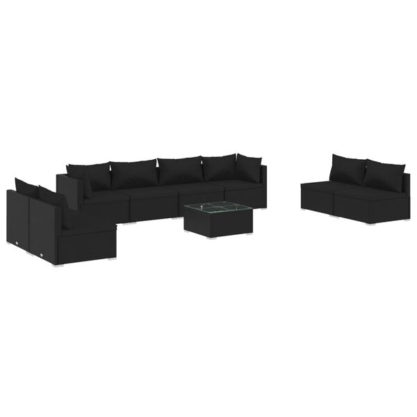 vidaXL Salon de jardin 9 pcs avec coussins R&eacute;sine tress&eacute;e Noir