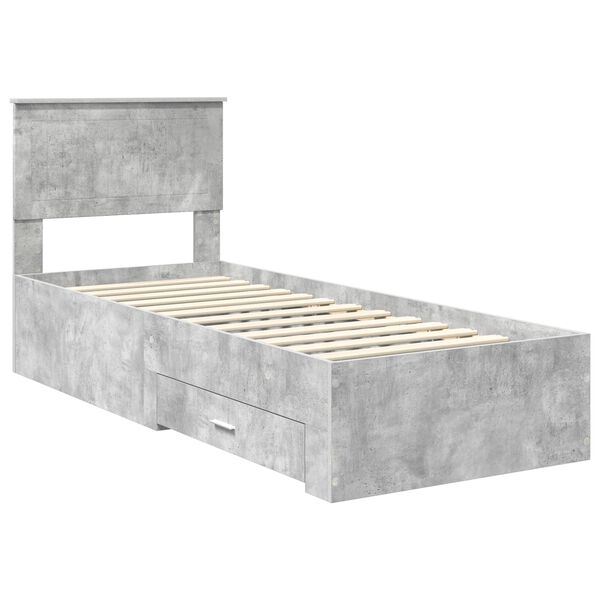 vidaXL Cadre de lit Gris B&eacute;ton et Argent 70 x 190 cm Bois d'ing&eacute;nierie