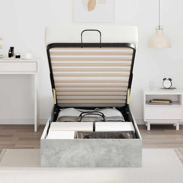 vidaXL Cadre de lit ottoman Gris b&eacute;ton 100 x 200 cm Bois d'ing&eacute;nierie