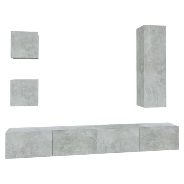 vidaXL Ensemble de meuble TV 5 pcs Gris b&eacute;ton Bois d'ing&eacute;nierie