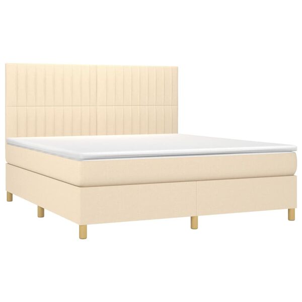 vidaXL Sommier &agrave; lattes de lit et matelas et LED Cr&egrave;me 160x200cm Tissu
