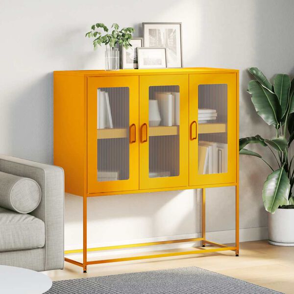 vidaXL Buffet jaune moutarde 100,5x39x107 cm acier lamin&eacute; &agrave; froid