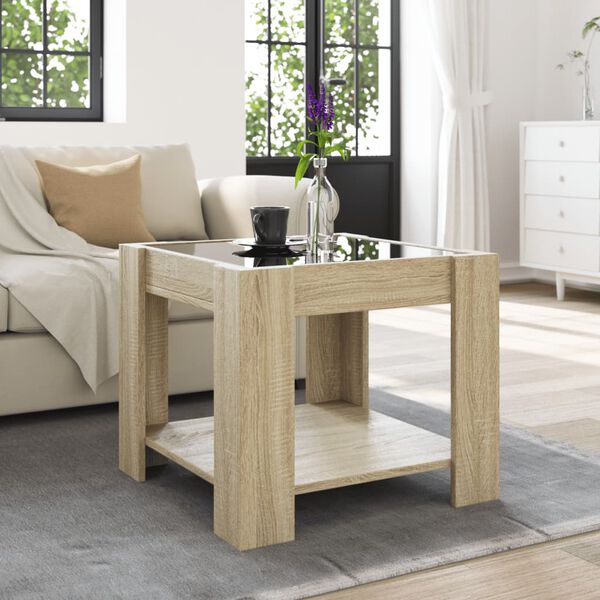 vidaXL Table basse avec LED ch&ecirc;ne sonoma 53x53x45 cm bois d'ing&eacute;nierie