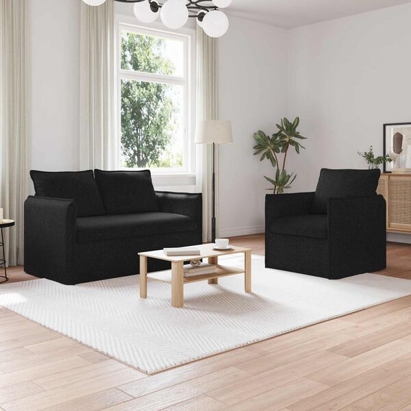 vidaXL Ensemble de Canap&eacute;s 2 pcs Noir 196 x 82 x 85 cm tissu