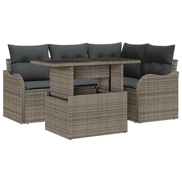 vidaXL Ensemble de canap&eacute; de jardin 5 pcs Gris Poly Rattan