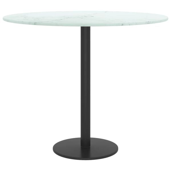 vidaXL Dessus de table blanc Ø50x0,8cm verre trempé avec design marbre