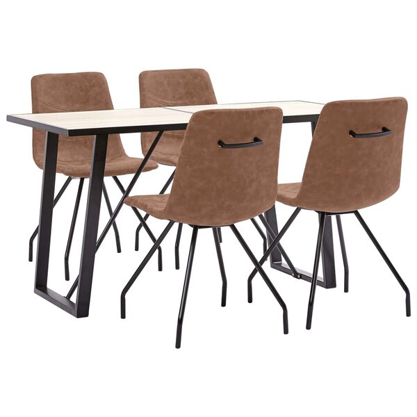 vidaXL Ensemble de salle &agrave; manger 5 pcs Marron Similicuir