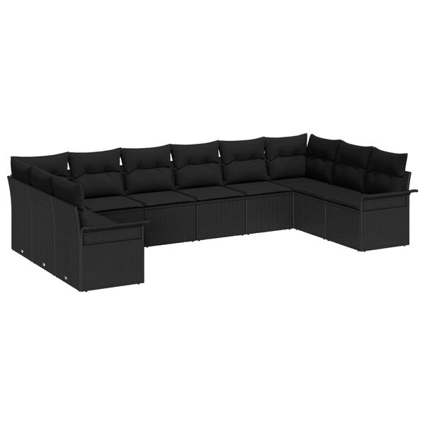vidaXL Ensemble de canap&eacute; de jardin 10 pcs Noir polyrotin