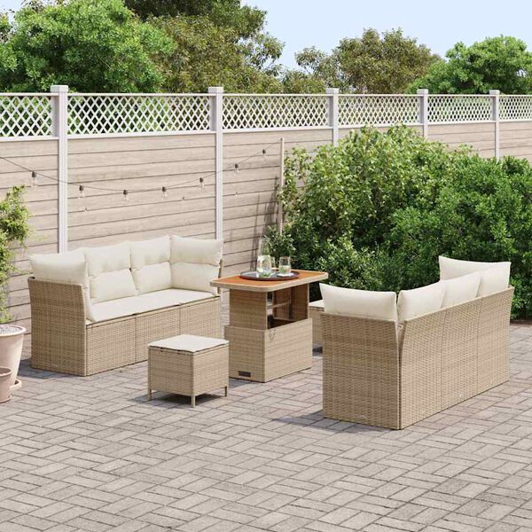 vidaXL Ensemble de canap&eacute; de jardin 9 pcs Beige et cr&egrave;me polyrotin