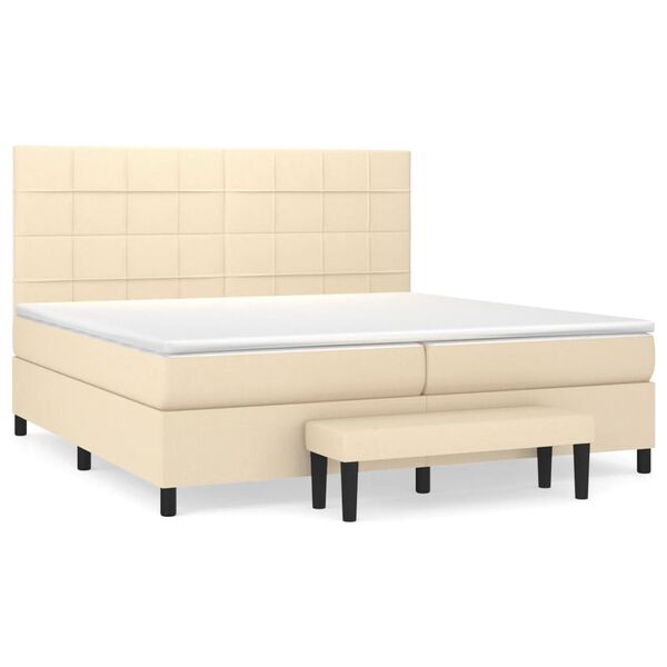 vidaXL Sommier &agrave; lattes de lit avec matelas Cr&egrave;me 200x200 cm Tissu