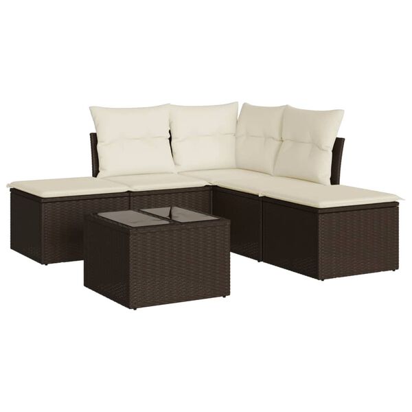 vidaXL Salon de jardin avec coussins 6 pcs marron résine tressée