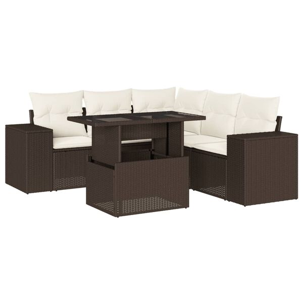 vidaXL Salon de jardin avec coussins 6 pcs marron r&eacute;sine tress&eacute;e