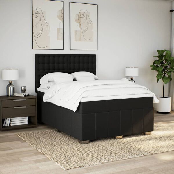 vidaXL Sommier &agrave; lattes de lit avec matelas Noir 140x190 cm Tissu