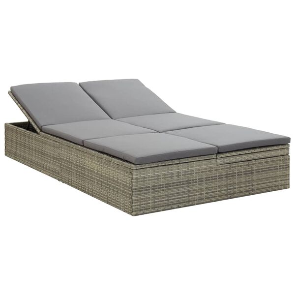 vidaXL Chaise longue convertible avec coussin R&eacute;sine tress&eacute;e Gris