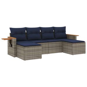 vidaXL Salon de jardin 6 pcs avec coussins gris r&eacute;sine tress&eacute;e