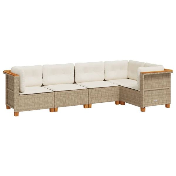 vidaXL Salon de jardin avec coussins 5 pcs beige r&eacute;sine tress&eacute;e