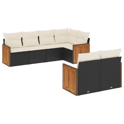 vidaXL Salon de jardin 7 pcs avec coussins noir résine tressée