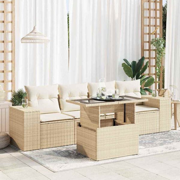 vidaXL Salon de jardin avec coussins 5 pcs beige r&eacute;sine tress&eacute;e