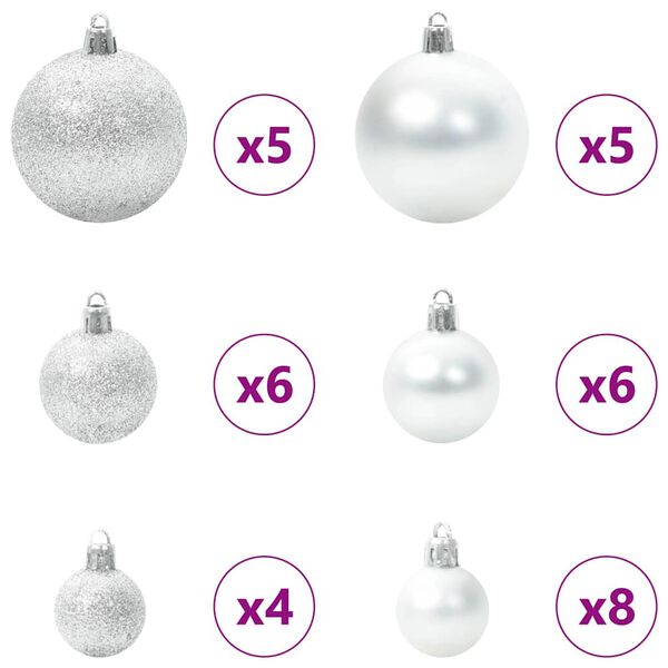 vidaXL Ensemble de Boules de No&euml;l avec 150 LED 61 pcs Argent Plastique