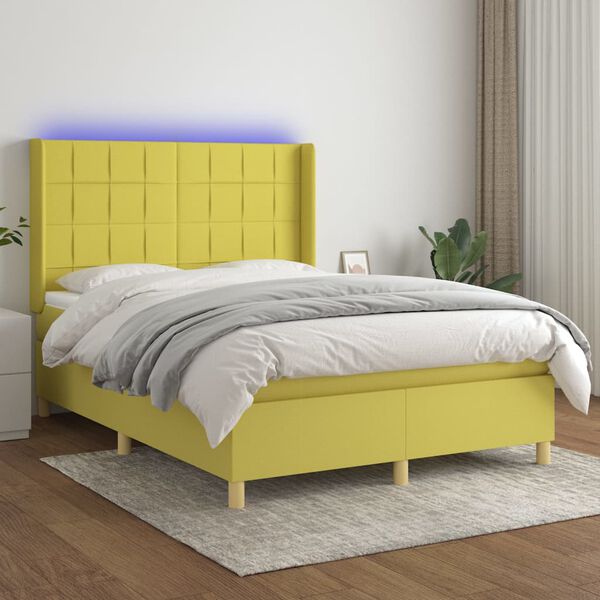 vidaXL Sommier &agrave; lattes de lit matelas et LED Vert 140x200 cm Tissu