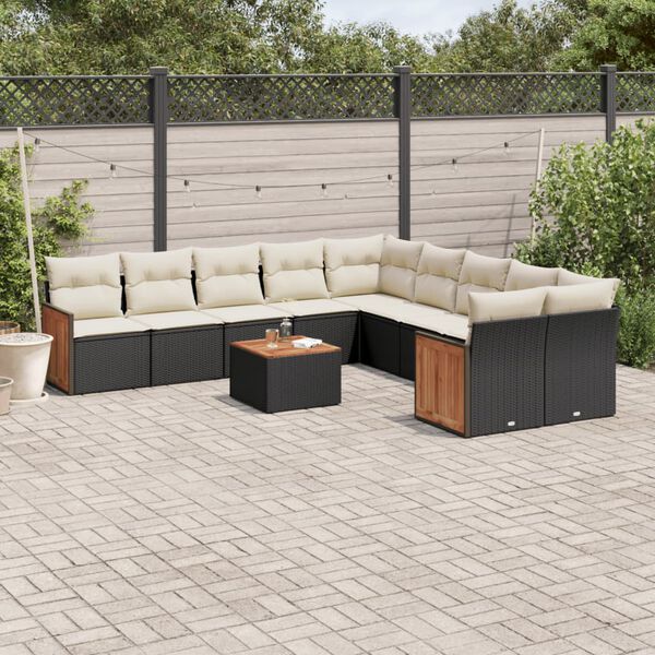 vidaXL Salon de jardin 11 pcs avec coussins noir r&eacute;sine tress&eacute;e