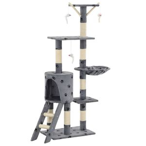 vidaXL Arbre &agrave; chat avec griffoir en sisal 138 cm Gris Motif de pattes