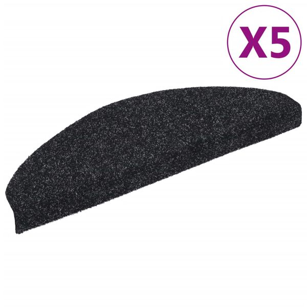 vidaXL Tapis d'escalier autocollants 5 pi&egrave;ces 65 x 21 x 4 cm Noir Demi-rond Grand