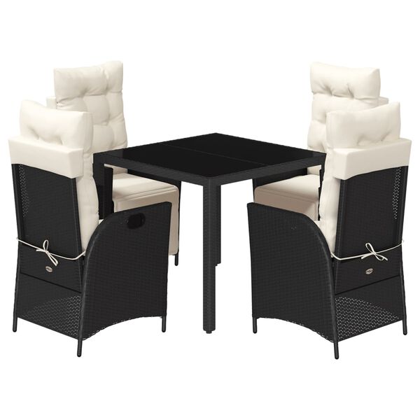 vidaXL Ensemble &agrave; manger de jardin coussins 5pcs Noir R&eacute;sine tress&eacute;e