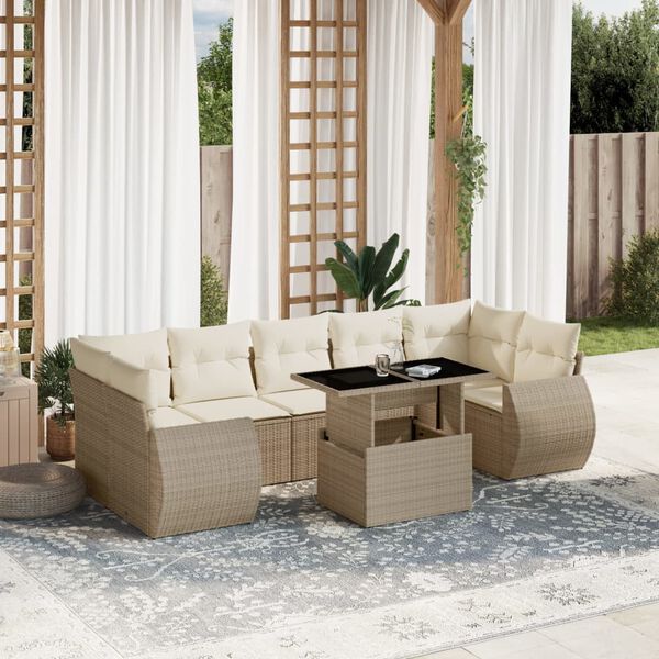 vidaXL Salon de jardin avec coussins 8 pcs beige r&eacute;sine tress&eacute;e