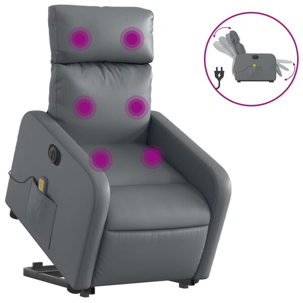 vidaXL Fauteuil inclinable de massage &eacute;lectrique gris similicuir