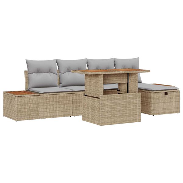 vidaXL Ensemble de canap&eacute; de jardin avec coussin 6 pcs Beige polyrotin