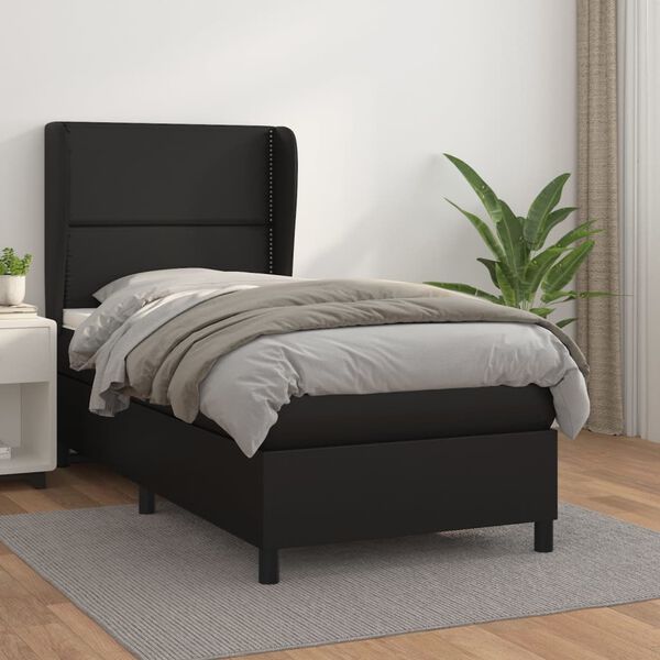 vidaXL Sommier &agrave; lattes de lit avec matelas Noir 100x200 cm Similicuir