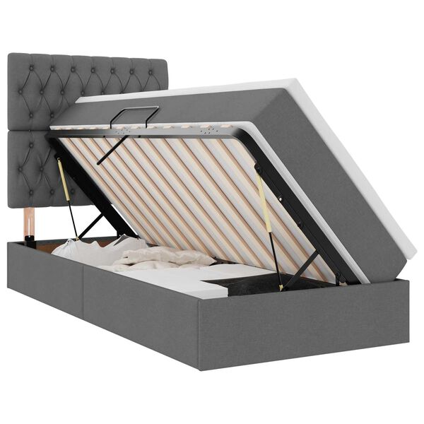 vidaXL Lit avec rangement et matelas Gris fonc&eacute; 90 x 200 cm Polyester