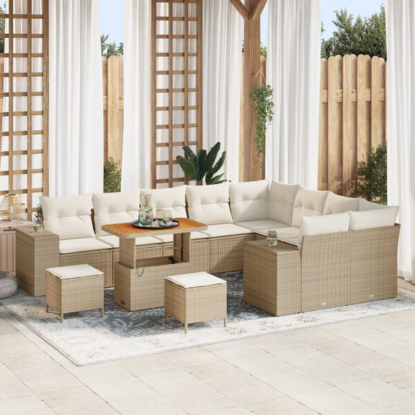 vidaXL Ensemble de canap&eacute; de jardin avec coussin 12 pcs Beige et cr&egrave;me