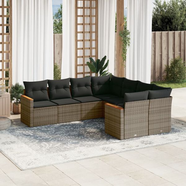 vidaXL Salon de jardin 8 pcs avec coussins gris r&eacute;sine tress&eacute;e