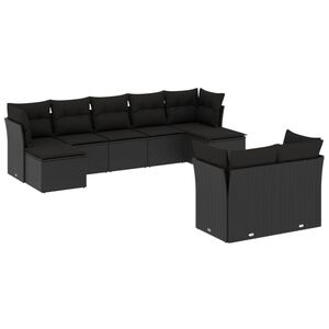 vidaXL Salon de jardin 9 pcs avec coussins noir r&eacute;sine tress&eacute;e