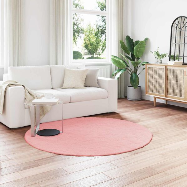vidaXL Tapis en Fourrure Synth&eacute;tique de Lapin Olite Rose &Oslash; 200 cm