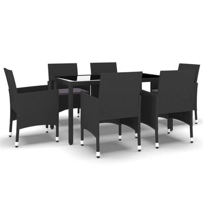 vidaXL Ensemble à Manger jardin 7 pcs Résine tressée verre trempé Noir