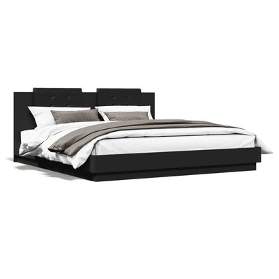 vidaXL Cadre de lit avec tête de lit et lumières LED noir 180x200 cm
