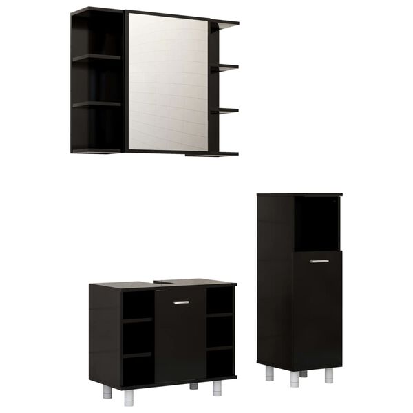 vidaXL Ensemble de meubles de salle de bain 3 pcs Noir Agglom&eacute;r&eacute;