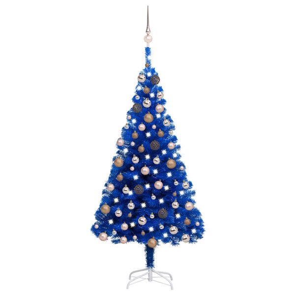 vidaXL Arbre de No&euml;l artificiel pr&eacute;-&eacute;clair&eacute; et boules bleu 120 cm PVC