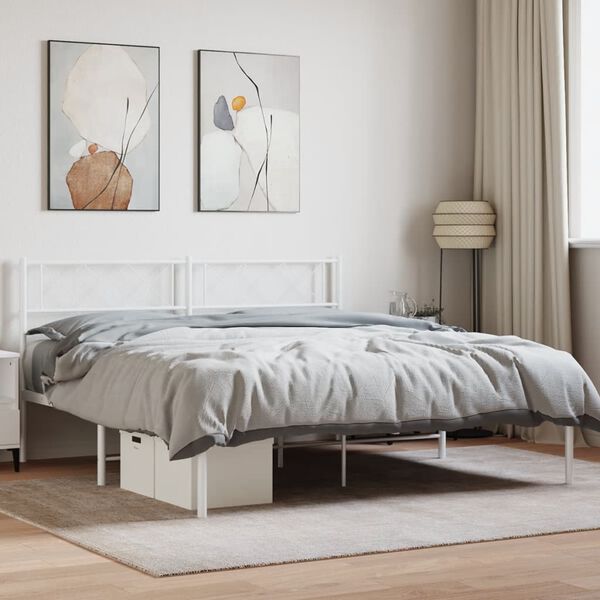 vidaXL Cadre de lit m&eacute;tal sans matelas et t&ecirc;te de lit blanc 140x190 cm
