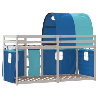 vidaXL Lit superposé avec rideaux bleu 75x190 cm bois pin massif