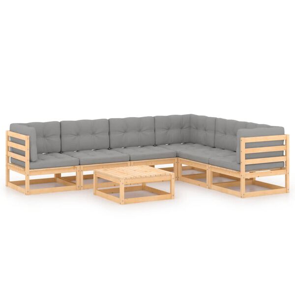 vidaXL Salon de jardin 7 pcs avec coussins Bois de pin massif